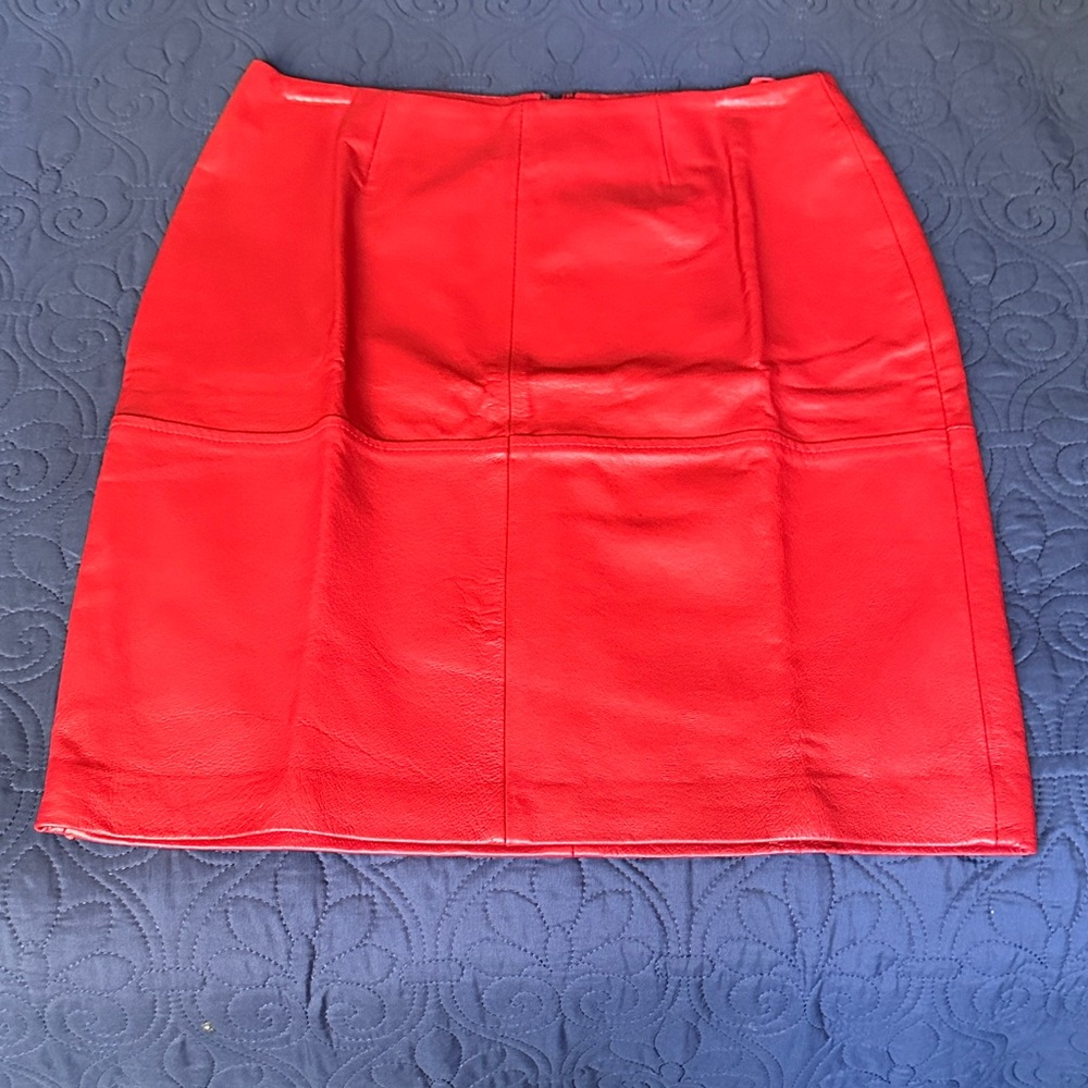 Newport News Vibrant Red Leather Pencil Skirt